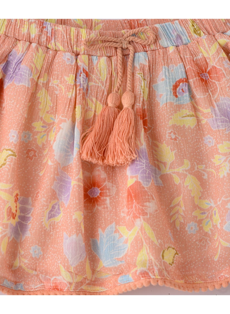 Jelliene Girls Orange Floral Printed Viscose Skirt - Image 3